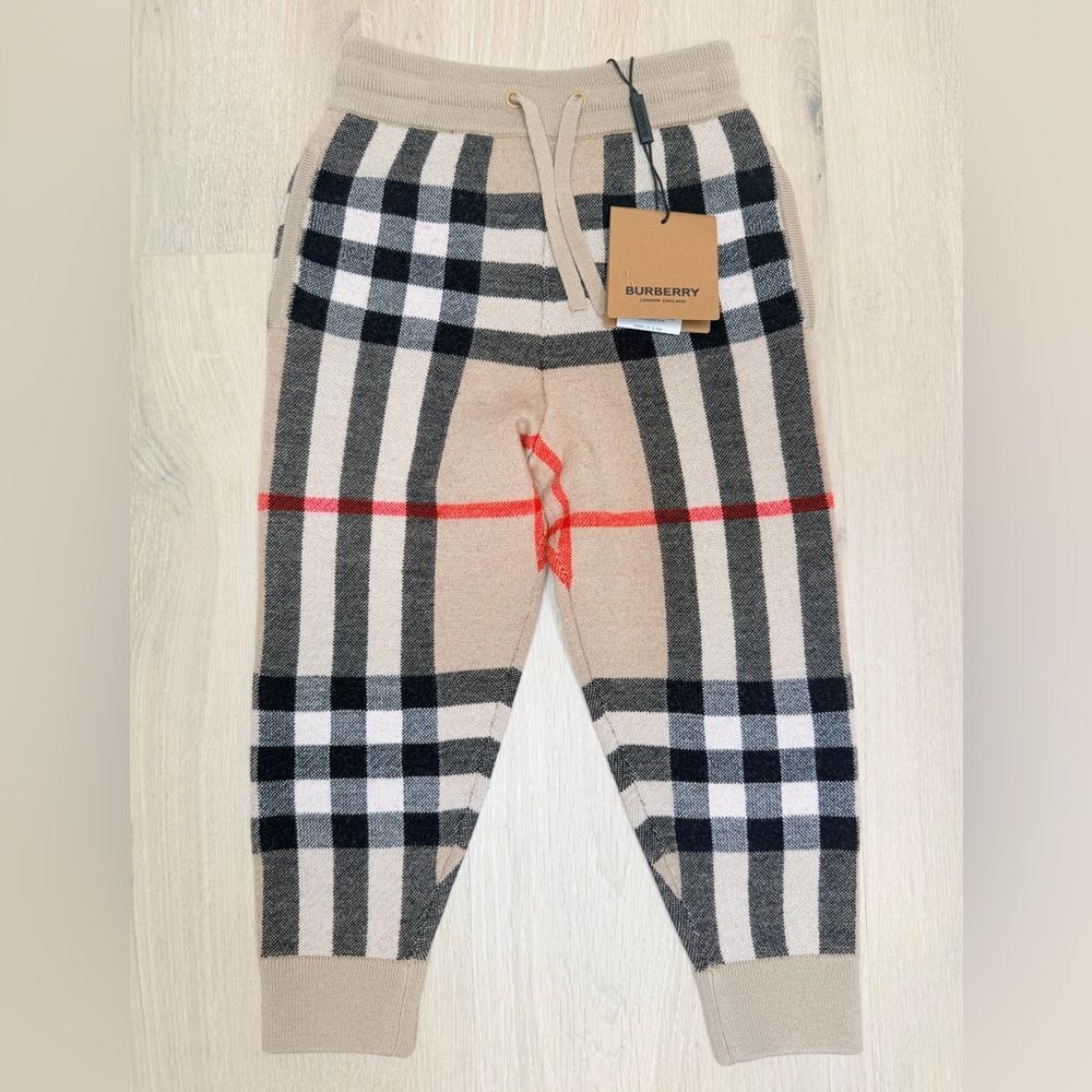 NWT ✨ Kids Burberry Vintage Check Wool + Cashmere Joggers w/pockets 4T $500
